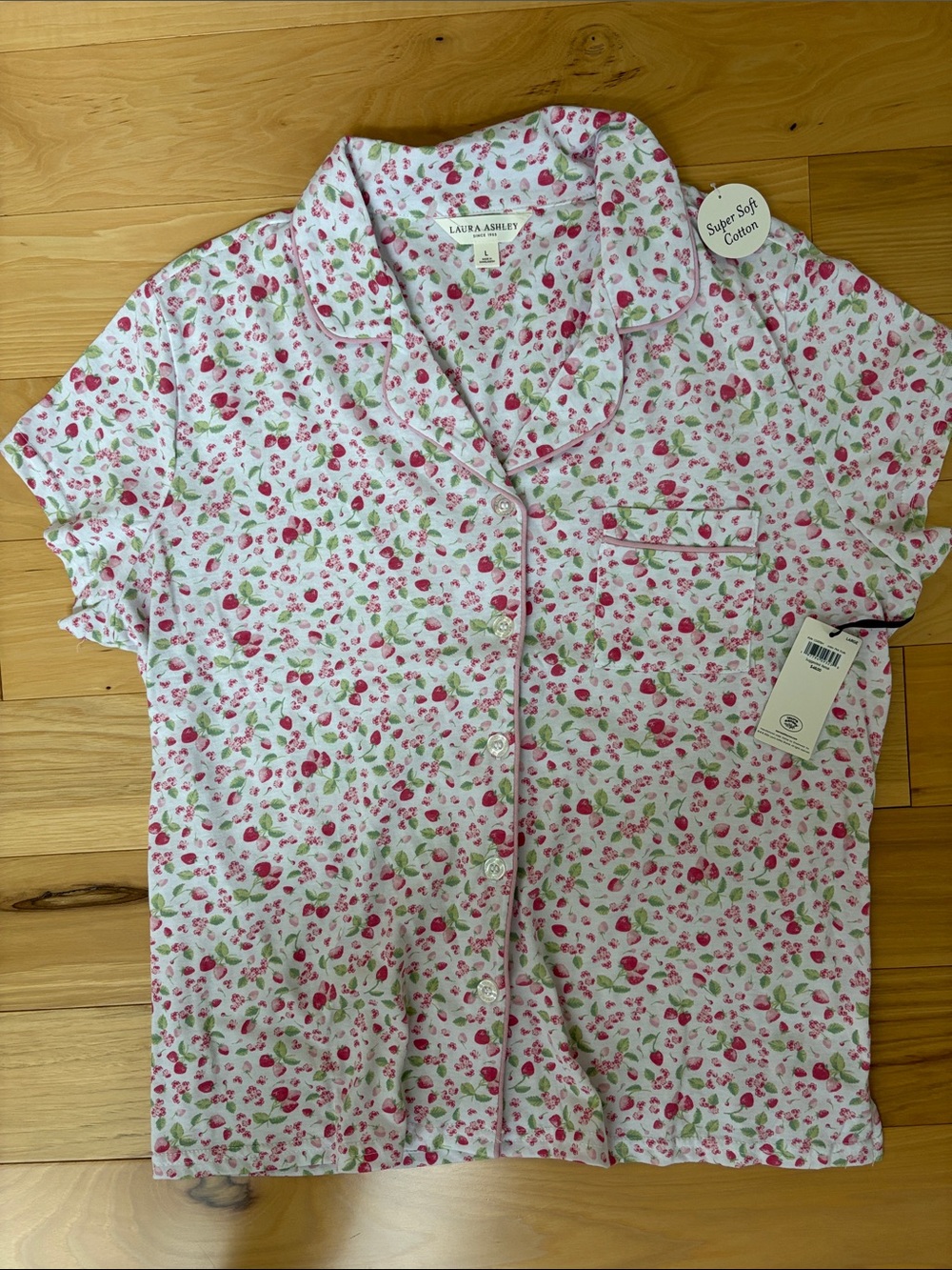 Laura Ashley Pink & Green Strawberry Print Short-Sleeve Pajama Set - Picture 5 of 8